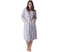 Camille Women's Dressing Gown – Supersoft Fleece Hooded, Long Sleeve Calf-Length, Grey Star 14-16