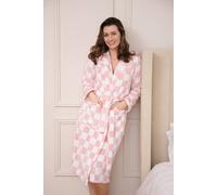 Camille Dressing Gown Supersoft Fleece Hooded Calf-Length with Belt Tie Pink Check 22-24