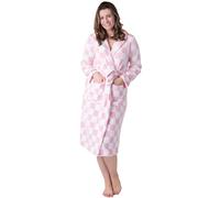 Camille Women's Supersoft Fleece Hooded Dressing Gown - Long Sleeve Calf-Length Printed Bathrobe with Matching Belt Tie - Pink Check 18-20