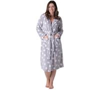 Camille Women's Supersoft Fleece Hooded Dressing Gown - Long Sleeve Calf-Length Printed Bathrobe with Matching Belt Tie - Grey Star 18-20