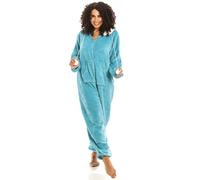 Camille Super Soft Zip Up Hooded Onesies for Women - Thick Luxury Fleece Full Length Women's All In One - Long Sleeved with Elasticated Cuffs & Sherpa Lined Hood Lt Blue 10-12
