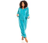 Camille Super Soft Zip Up Hooded Onesies for Women - Thick Luxury Fleece Full Length Women's All in One - Long Sleeved with Elasticated Cuffs & Sherpa Lined Hood Lt Blue 14-16