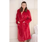 Camille Women's Supersoft Fleece Dressing Gown - Long-Sleeve, Calf-Length Bathrobe | Ribbed Collar, Wrap Belt Tie Fastening & Front Pockets | Lightweight, Warm Comfy Housecoat - Burgundy 18-20
