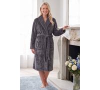 Camille Women's Supersoft Fleece Ribbed Collar Robe in Dark Grey | Size: 10-12 Camille Dark Grey 10-12