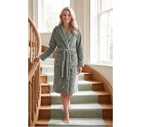 Camille Women's Supersoft Fleece Ribbed Collar Robe in Green | Size: 10/12