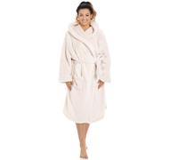 Camille Women's Hooded Bathrobe in Pink Soft Fleece Fluffy Dressing Gown - PINK - 12-14