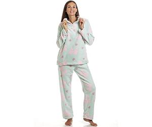 Camille Womens Supersoft Heart & Bow Embossed Pyjama Set 10-12 Green