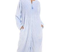 Camille Women's Classic Supersoft Diamond Print Zip Up Housecoat in Baby Blue | Size: 14/16