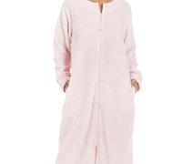 Camille Womens Supersoft Light Pink Zip Up Diamond Print Housecoat - PINK - 14-16