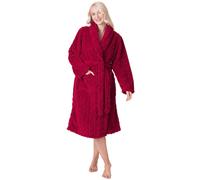 Camille Women's Fleece Jacquard Dressing Gown | Knee-Length Luxury Shawl-Collar Bathrobe | Long Sleeves, Belt Fastening & Front Pockets | Luxury | Fluffy & Super Soft | 14-16 Burg