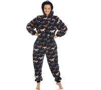 Camille Womens Super Soft Fleece Hooded Various Print All In One Onesies 10-12 Navy Horse
