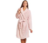 Camille Women's Super Soft Fleece Dressing Gown - Leopard Print Knee Length Bathrobe - Long Sleeved, Belt Fastening and Side Pockets Pink 10-12