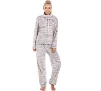 Camille Womens Supersoft Snuggle Fleece Textured Pyjama Sets 8-10 Grey