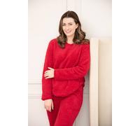 Camille Women's Pyjamas Supersoft Jacquard Sherpa Fleece Set With Woven Pattern & Rope Detailing - Long Sleeved Crew Neck Ladies' PJs With Elasticated Waist 14-16 Burgundy