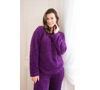 Camille Women's Pyjamas Supersoft Jacquard Sherpa Fleece Set With Woven Pattern & Rope Detailing - Long Sleeved Crew Neck Ladies' PJs With Elasticated Waist 22-24 Purple
