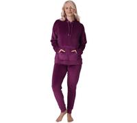 Camille Women's 2 Piece Super Soft Pyjama Set | Velour Full Length PJs | Drawstring Hooded Long Sleeve Top & Elasticated Waist Bottoms | Comfy & Cosy Lounge Wear | Luxury Feel | 8-10 Burg