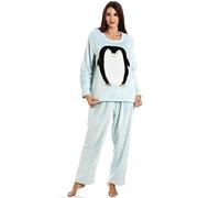 Camille Womens Supersoft Warm Fleece Character Pyjama Sets 14-16 Penguin