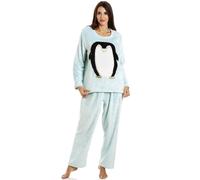 Camille Womens Supersoft Warm Fleece Character Pyjama Sets - Penguin - 10-12