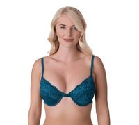Camille Womens Teal Floral Lace Padded Underwired Bra 38E Green