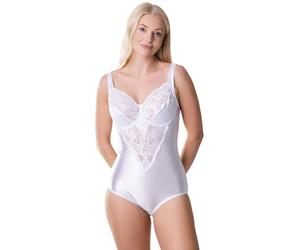 Camille Women's Underwired Shapewear Bodysuit | Floral Lace Tummy Control Body Shaper with Adjustable Straps | Medium Control Underwear for Stomach, Breasts & Hips | Full Figure Support | White 38E
