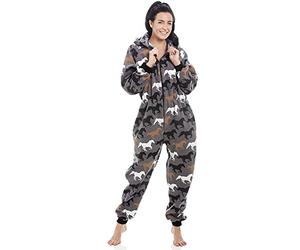 Camille Womens Various Print Super Soft Fleece Hooded All In One Onesies