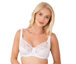 Camille Womens White Underwired Lace Full Cup Bra 40DD | Comfortable Women's Everyday Bra with Elegant Floral Lace Finish, Comfort & Support, Full Coverage