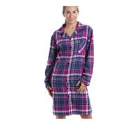 Camille Ladies Long Sleeved Nightdress- Womens Nightwear - Nightie with Button Front Fastening Navy Checkered 8-10
