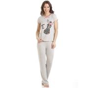 Camille Womens Zebra Motif Full Length Pyjama Set - Ladies Supersoft Lightweight & Breathable Pyjama with Elasticated Waist for Comfort and Style Grey 18-20