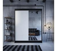 Camino 2 Door Sliding Wardrobe Contoured Fronts Mirror Grey Bedroom Storage Hanging Rail Shelves Black White