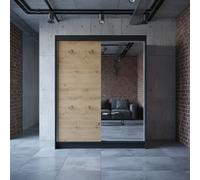 Camino 2 Door Sliding Wardrobe Contoured Fronts Mirror Grey Bedroom Storage Hanging Rail Shelves Black Artisan Oak