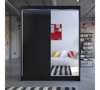 Camino 2 Door Sliding Wardrobe Contoured Fronts Mirror Grey Bedroom Storage Hanging Rail Shelves Black Rgbled