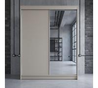 Camino 2 Door Sliding Wardrobe Contoured Fronts Mirror Grey Bedroom Storage Hanging Rail Shelves Cashmere