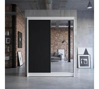 Camino 2 Door Sliding Wardrobe Contoured Fronts Mirror Grey Bedroom Storage Hanging Rail Shelves White Black