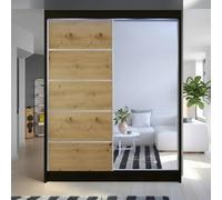 Camino 3 Sliding Wardrobe With Front Mirror And Rgb Led Lights Black Artisan Oak