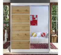 Camino 3 Sliding Wardrobe With Front Mirror And Rgb Led Lights White Artisan Oak
