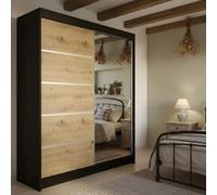 Camino 3 Sliding Wardrobe With Front Mirror Black Artisan Oak