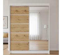 Camino 3 Sliding Wardrobe With Front Mirror White Artisan Oak