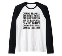 Camino de Santiago Routes Frances Norte Primitivo Finisterre Raglan Baseball Tee