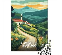 Camino De Santiago, Spain Landscape Art Adult Paper Puzzle, Historic Square Architecture, Interlocking Paper Pieces for Home Décor Fans, Relaxing Challenge, Gift Idea, 52x38cm/1000pcs