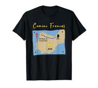 Camino Frances 2026 Santiago de Compostela Pilgrim Map T-Shirt