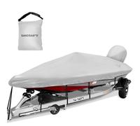 Caminor Boat Cover 14-15.8ft, Bass Tracker Boat Cover with Sand Bag Mooring Kit, 1200D Marine Canvas Waterproof Heavy Duty Boat Covers for 14 feet 15ft 16' V Hull Bass & Runabout Boat,Gray