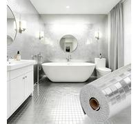 Camiraft 3D Mosaic Bathroom Wallpaper Silver Self-Adhesive Wallpaper 3mx40cm Thermal Wall Paper for Bad Cold Walls -1 Rolls=1.2m² 2.2mm Thick Waterproof Splashbacks for Kitchen Bedroom Living Room