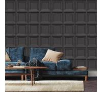 Camiraft Black 3D Wood Effect Wallpaper Wooden Panel Frame Realistic Modern,3 Roll Neutral Art Deco for Living Room Feature Wall Bedroom Ceilings,950 * 53cm