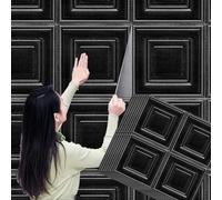 Camiraft Black Peel and Stick Wall Panels Self Adhesive Wood Effect Wallpaper 70X70cm 10PCS Removable Wall Tiles 3D Tile Brick Wall Sticker Waterproof PE Foam Panel