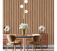Camiraft Dark Oak Wood Slats Wallpaper Natural Wooden Slats Panelled Wallpaper 4 Roll Wooden Slat Wallpaper Wood Effect Modern Realism Contemporary Feature Wall,9.5 * 0.53M