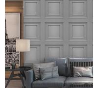 Camiraft Grey 3D Wood Effect Wallpaper Wooden Panel Frame Realistic Modern,1 Roll Neutral Art Deco for Living Room Feature Wall Bedroom Ceilings,950 * 53cm