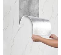 Camiraft Peel and Stick Wall Panels Self-Adhesive Marble Effect Wallpaper Waterproof Insulating Wall Paper 2.3mm Thick Contact Paper for Kitchen,Living Room,Bedroom,Ceilings,Cabinets,White 40x300CM