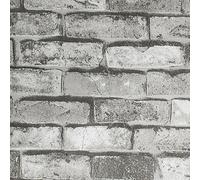 Camiraft Rustic Grey Brick Effect Wallpaper 3D Grey Brick Wall Effect Non-Woven Fabric Pattern Anti-Fouling Texture Wallpape Vintage Slate 9.5m* 0.53m