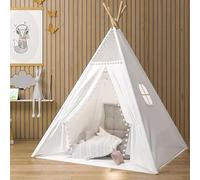 Camiraft Teepee Tent for Kids,Children Teepee with String Light,Canvas Tipi Tent for Kids,White Play Tents Indoor Outdoor,Portable Foldable Princess Castle,Birthday Holiday Party,Gifts