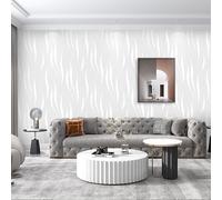 Camiraft White Living Room Wallpaper 5Pack Wave Stripes 3D Embossed Thick Textured Silver Glitter Wall Paper Feature Non-Woven Wallpaper for Living Room Bedroom Adults TV Background 53cm x 9.5m